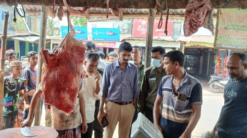 রোগাক্রান্ত পশু জবাই ও বাসি মাংস বিক্রয়ে কঠোর অবস্থানে পুঠিয়া প্রশাসন
